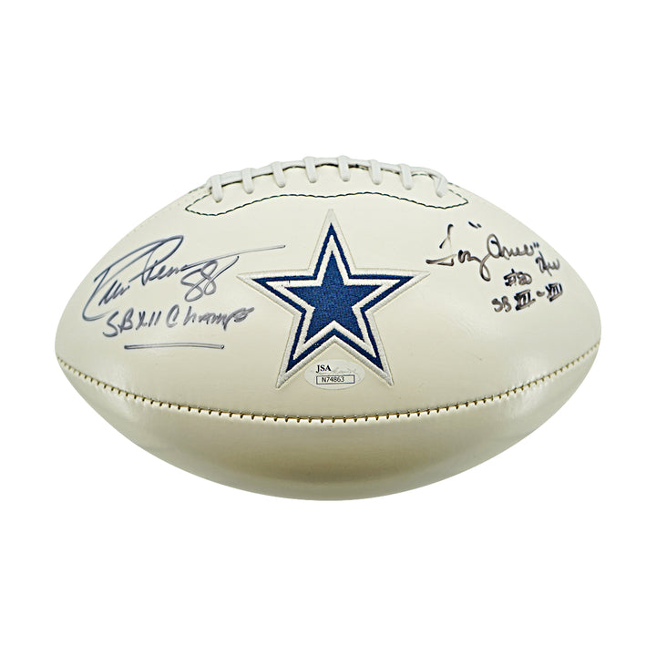 Drew Pearson Tony Hill Dallas Cowboys Dual Signed White Panel Football JSA Holo