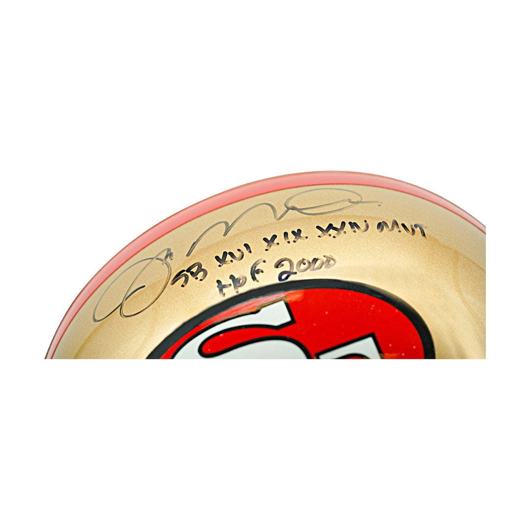 Joe Montana San Francisco 49ers Autographed Inscribed Ridell Replica Helmet JSA LOT