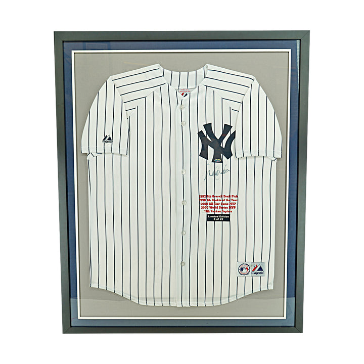 Derek Jeter New York Yankees Autographed Framed Stat Jersey LE 8/22 Steiner COA