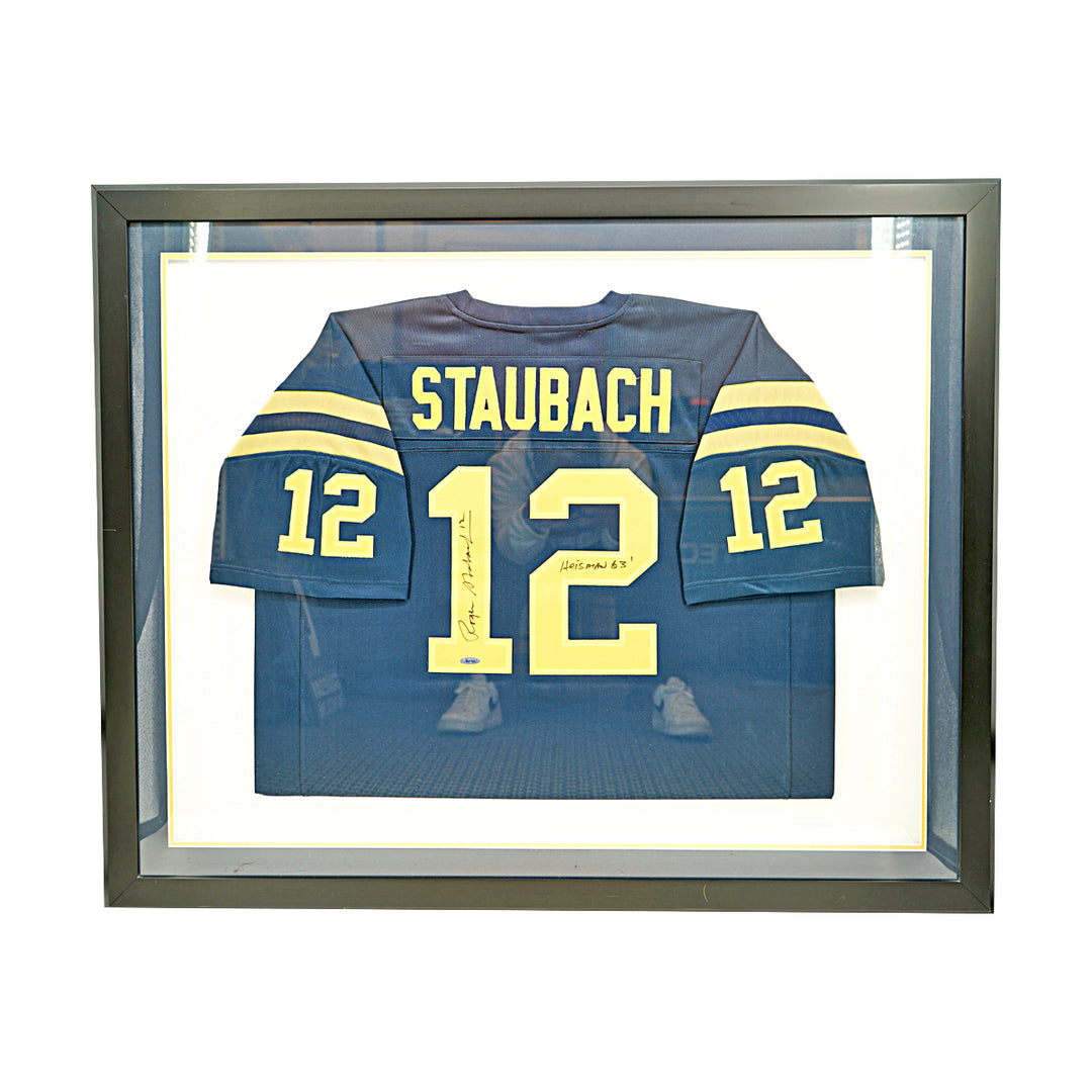 Roger Staubach Cowboys Navy Autographed Inscribed Framed Jersey TRISTAR Holo