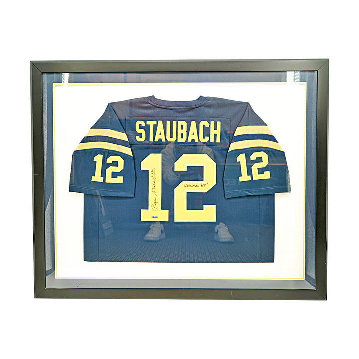 Roger Staubach Cowboys Navy Autographed Inscribed Framed Jersey TRISTAR Holo