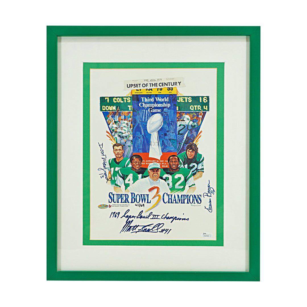 Maynard Boozer Snell New York Jets Autographed Inscribed Framed 11x14 Litho JSA COA