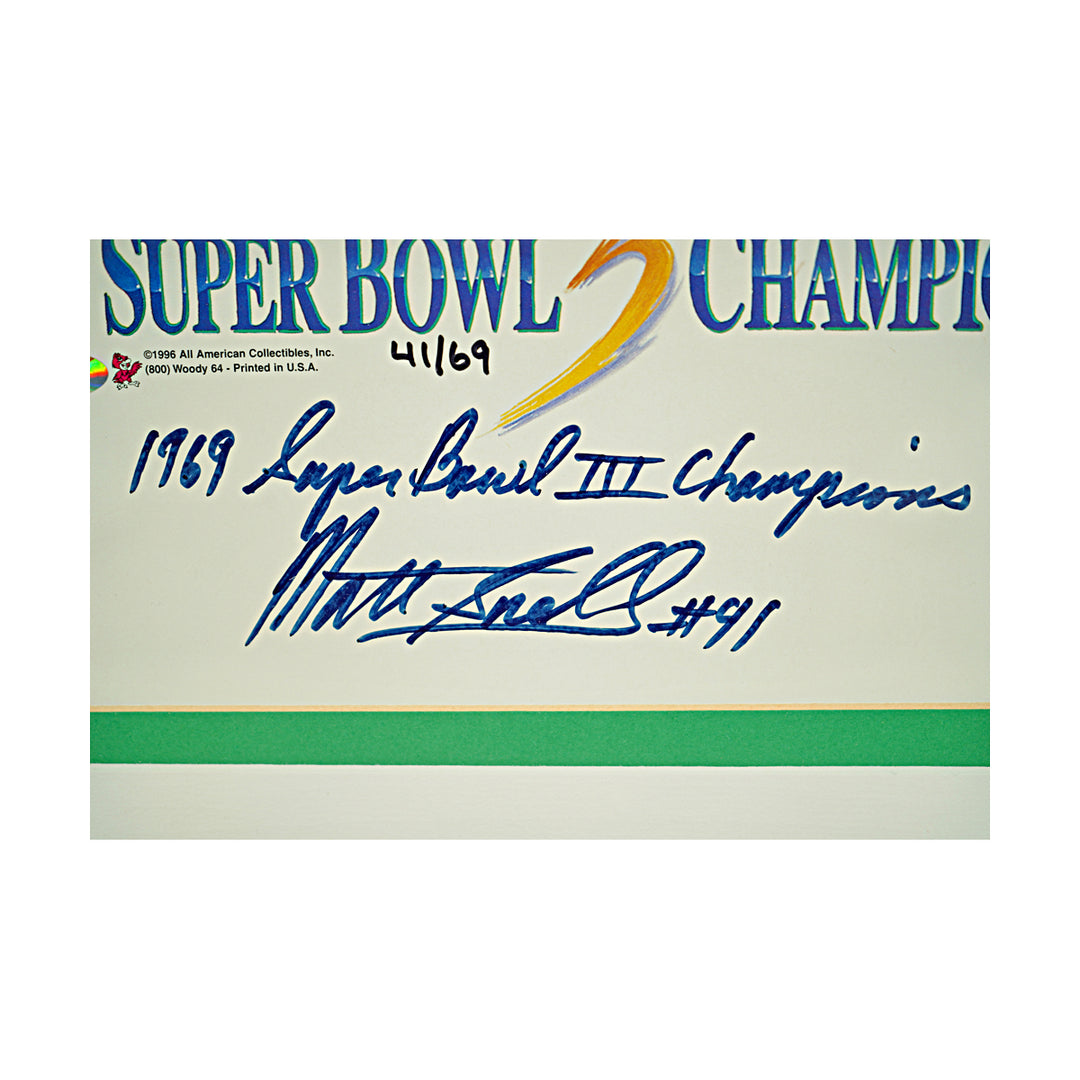 Maynard Boozer Snell New York Jets Autographed Inscribed Framed 11x14 Litho JSA COA