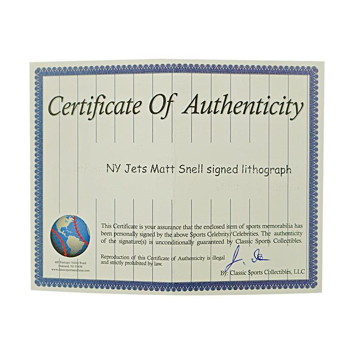 Maynard Boozer Snell New York Jets Autographed Inscribed Framed 11x14 Litho JSA COA