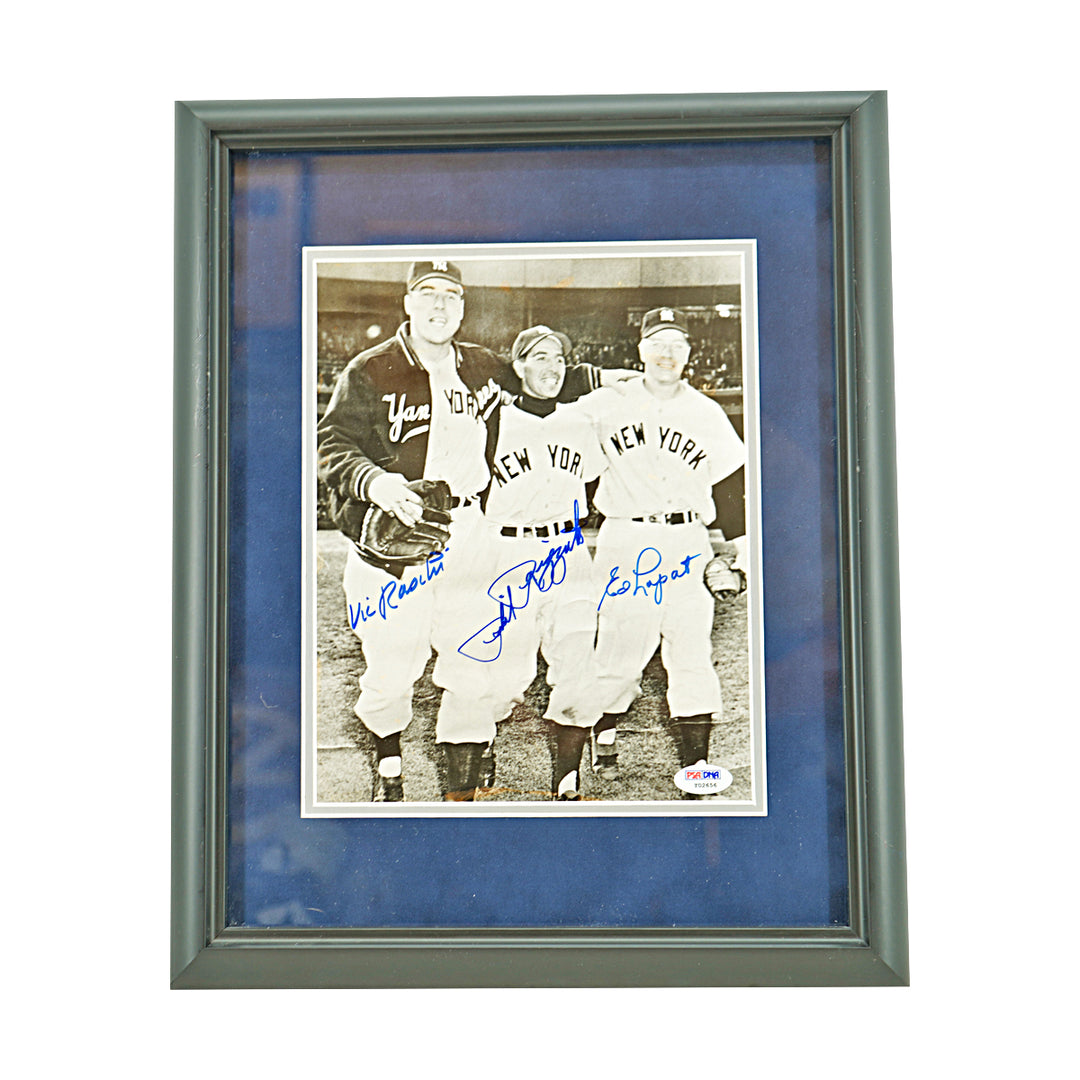 Raschi Rizzuto Lopat New York Yankees Autographed Framed 8x10 Photo PSA LOA