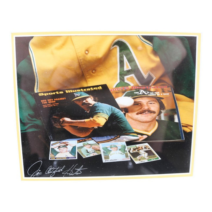 Jim Catfish Hunter Oakland Athletics Autographed Framed 8X10 Photo W /Patch Card JSA COA