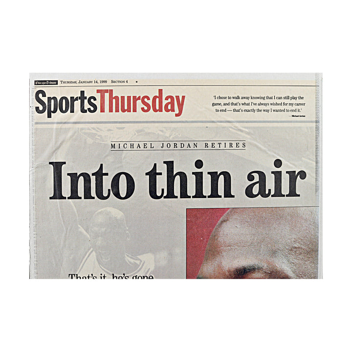 Into Thin Air Michael Jordan Retirement Newspaper Page 13.5x22