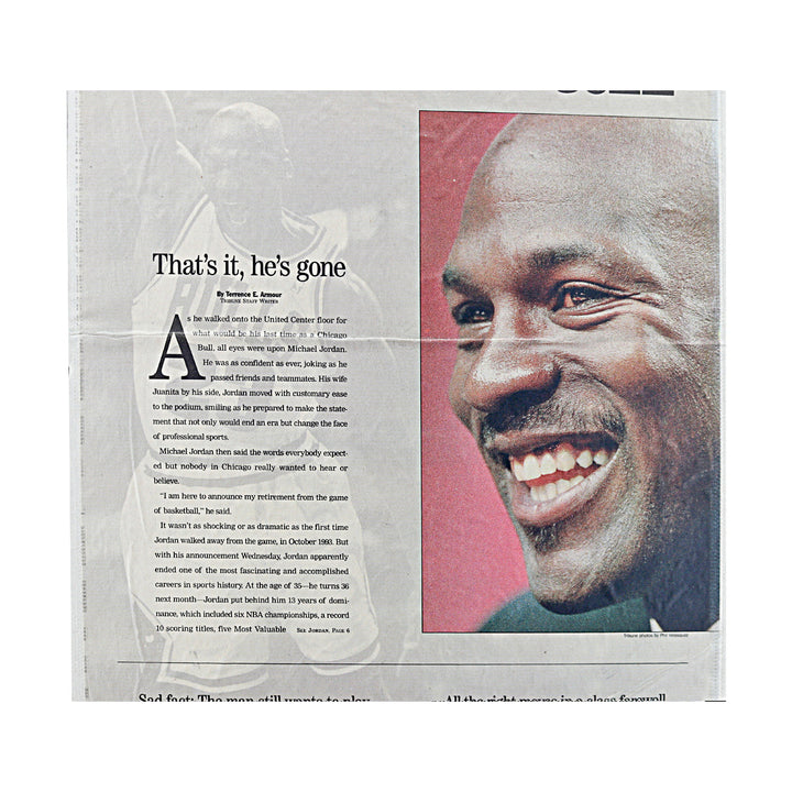 Into Thin Air Michael Jordan Retirement Newspaper Page 13.5x22