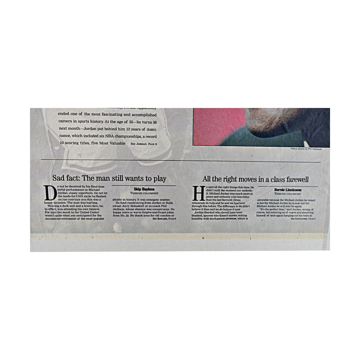 Into Thin Air Michael Jordan Retirement Newspaper Page 13.5x22