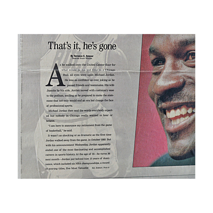 Into Thin Air Michael Jordan Retirement Newspaper Page 13.5x22
