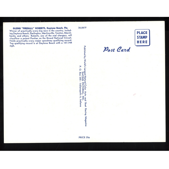 Fireball Roberts Stephens Pontiac #22 Car Nascar Postcard 5x7