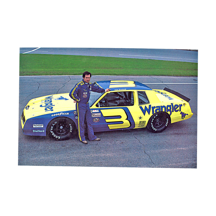 Dale Earnhardt Nascar #3 Wrangler Posing Front of Car 7x10.5 Photo