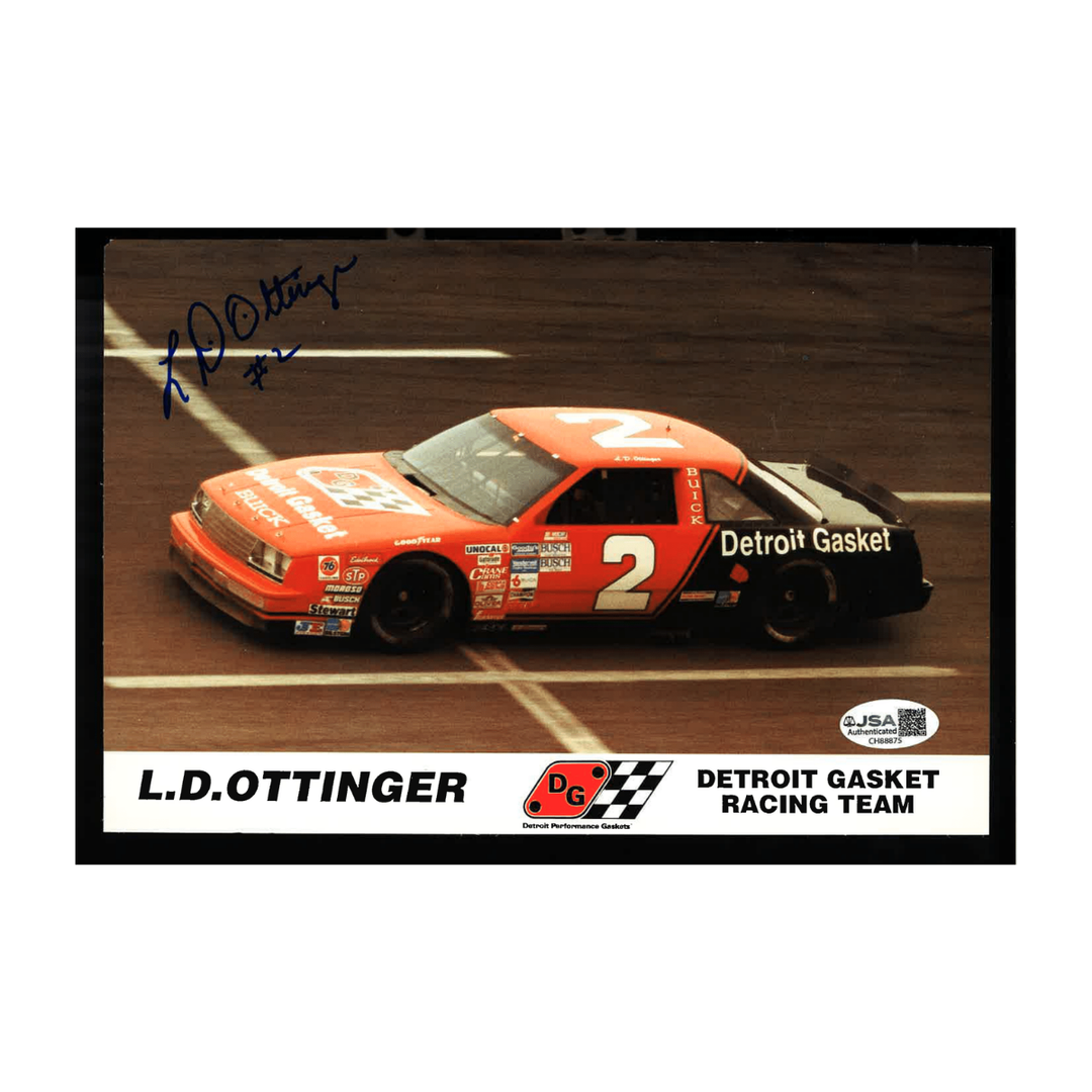 L.D. Ottinger Nascar Autographed Signed 2 Car Detroit Gasket Racing 6x9 Postcard