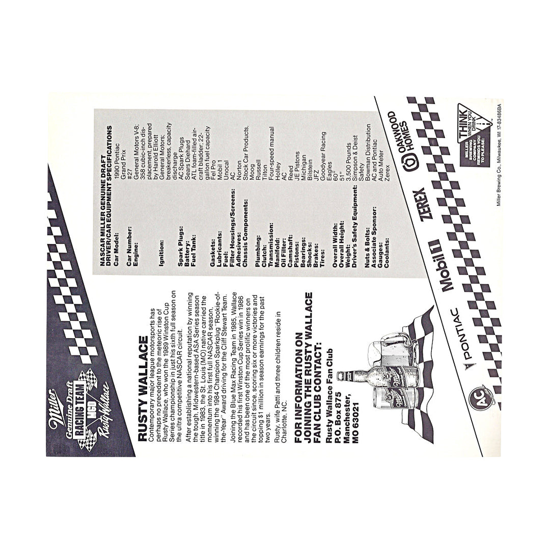 Rusty Wallace Miller Genuine Draft Ice Background 8x10