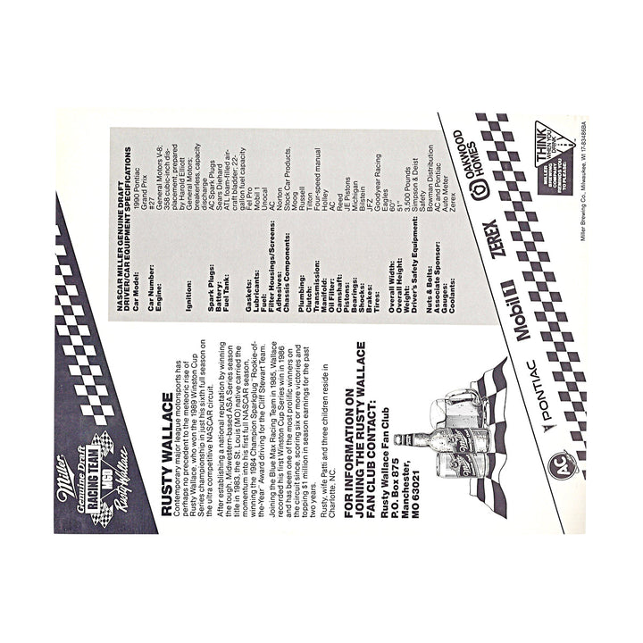 Rusty Wallace Miller Genuine Draft Ice Background 8x10