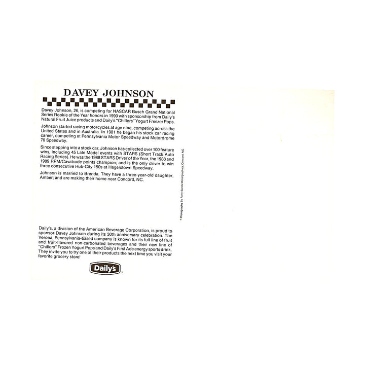 Davey Johnson Nascar Dailys Natural Fruit Juice 6x9 Postcard