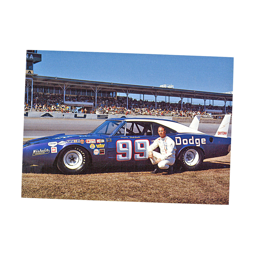 Charlie Glotzbach Nascar #99 Car Glotzbach Kneeling Beside Car 5x7 Postcard