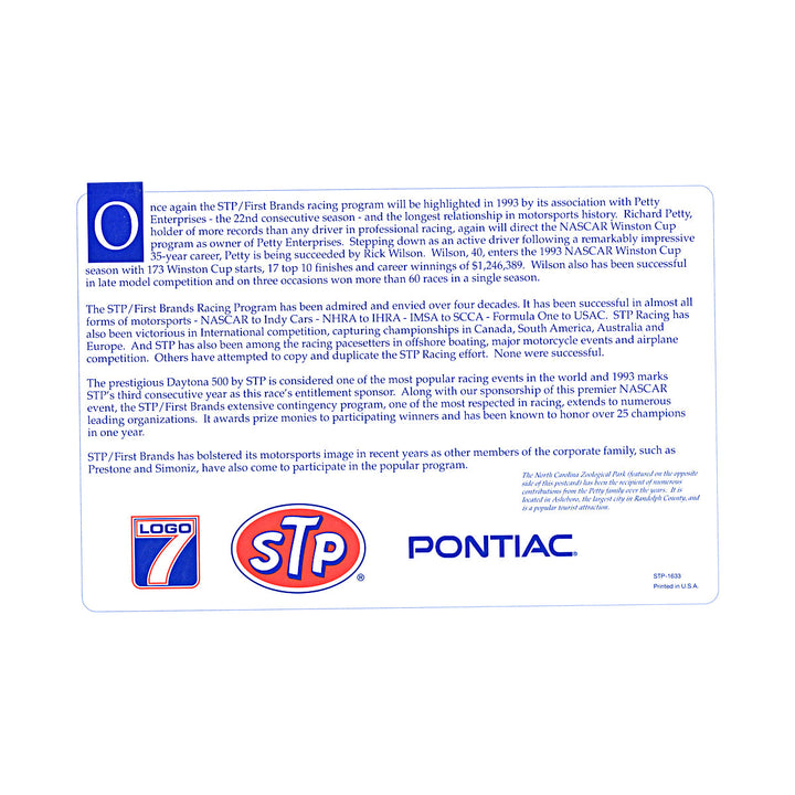 Rick Wilson Richard Petty Nascar STP 6x9 Postcard