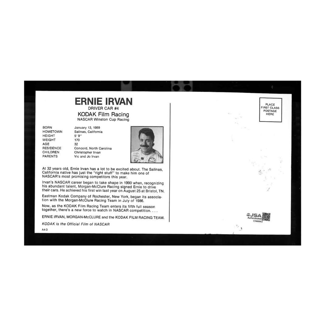 Ernie Irvan Nascar Autographed Signed w/Headshot Postcard