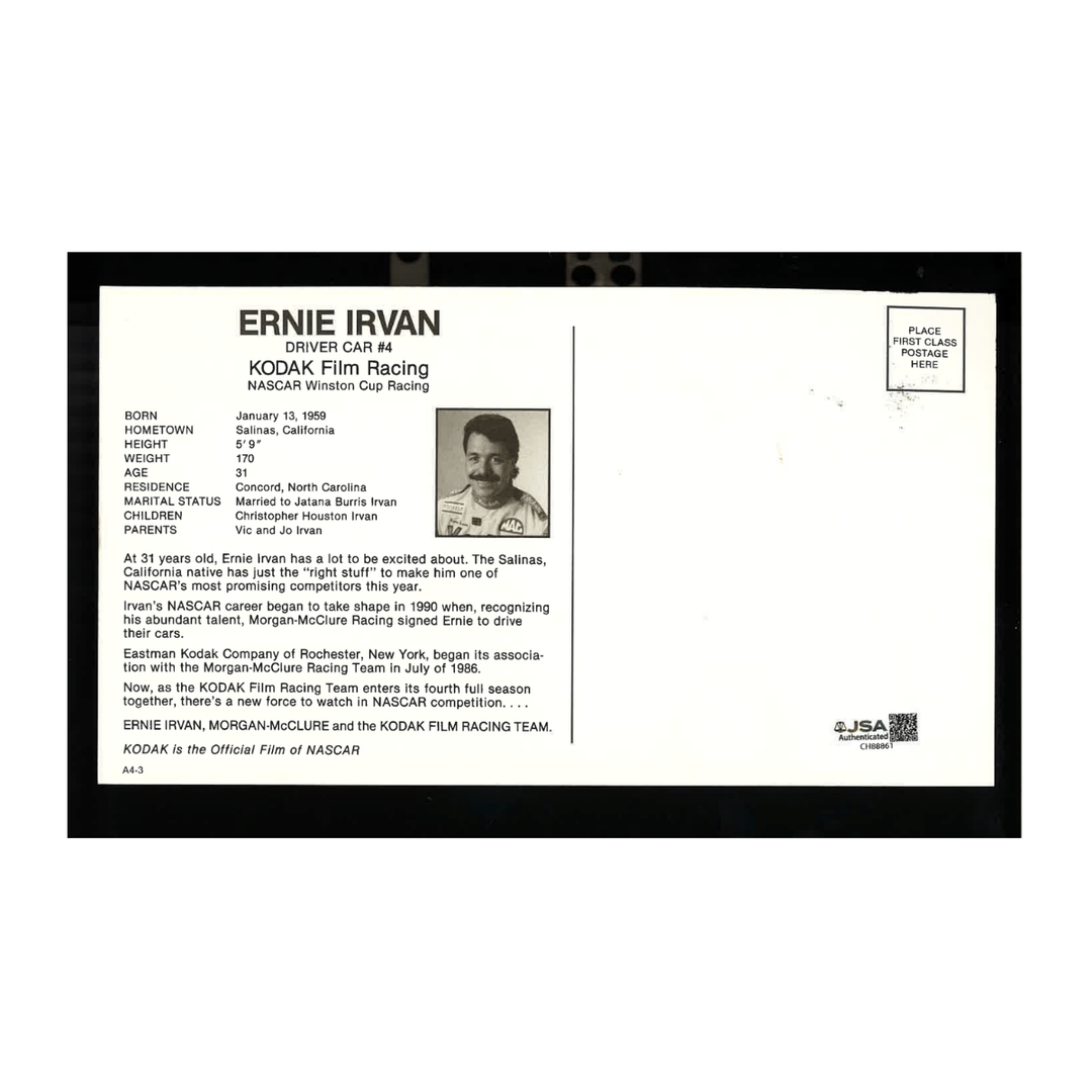 Ernie Irvan Nascar Autographed Signed w/Pose Postcard