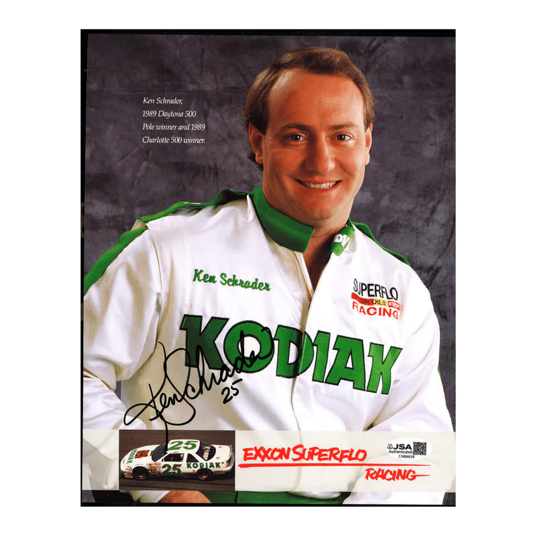 Ken Schrader Nascar Autographed Signed Exxon Superflo Unzipped Jacket 8x10 Photo