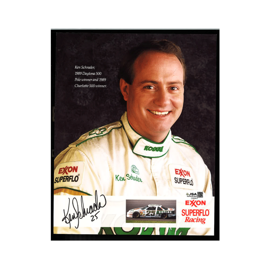 Ken Schrader Nascar Autographed Signed Exxon Superflo Zipped Jacket 8x10 Photo