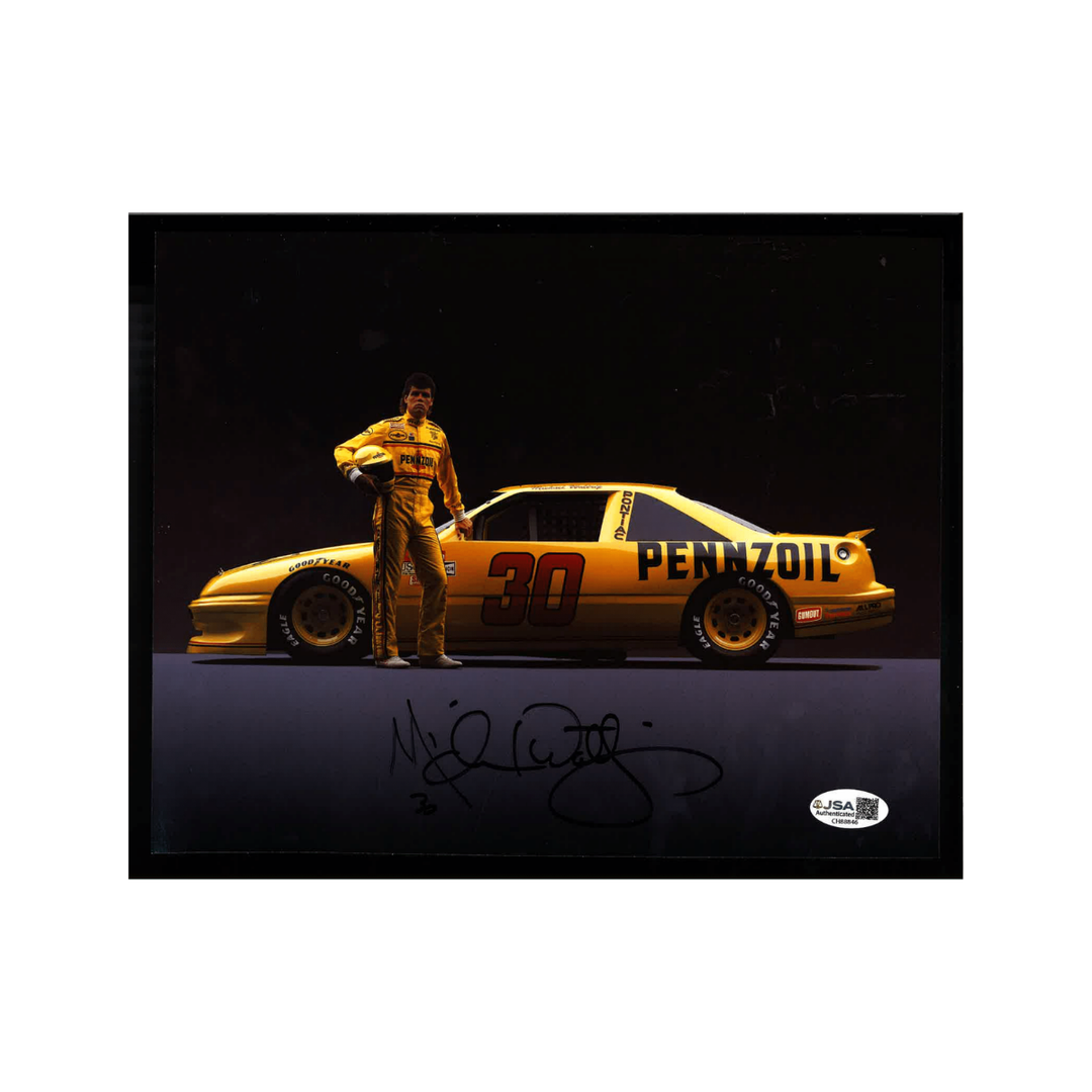 Michael Waltrip Nascar Autographed Signed Penzoil Car #30 Car Holding Helmet 8x10 Photo