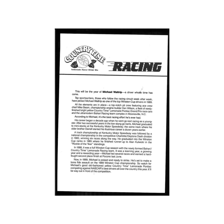 Michael Waltrip Nascar Autographed Signed Country Time 5x8 Postcard