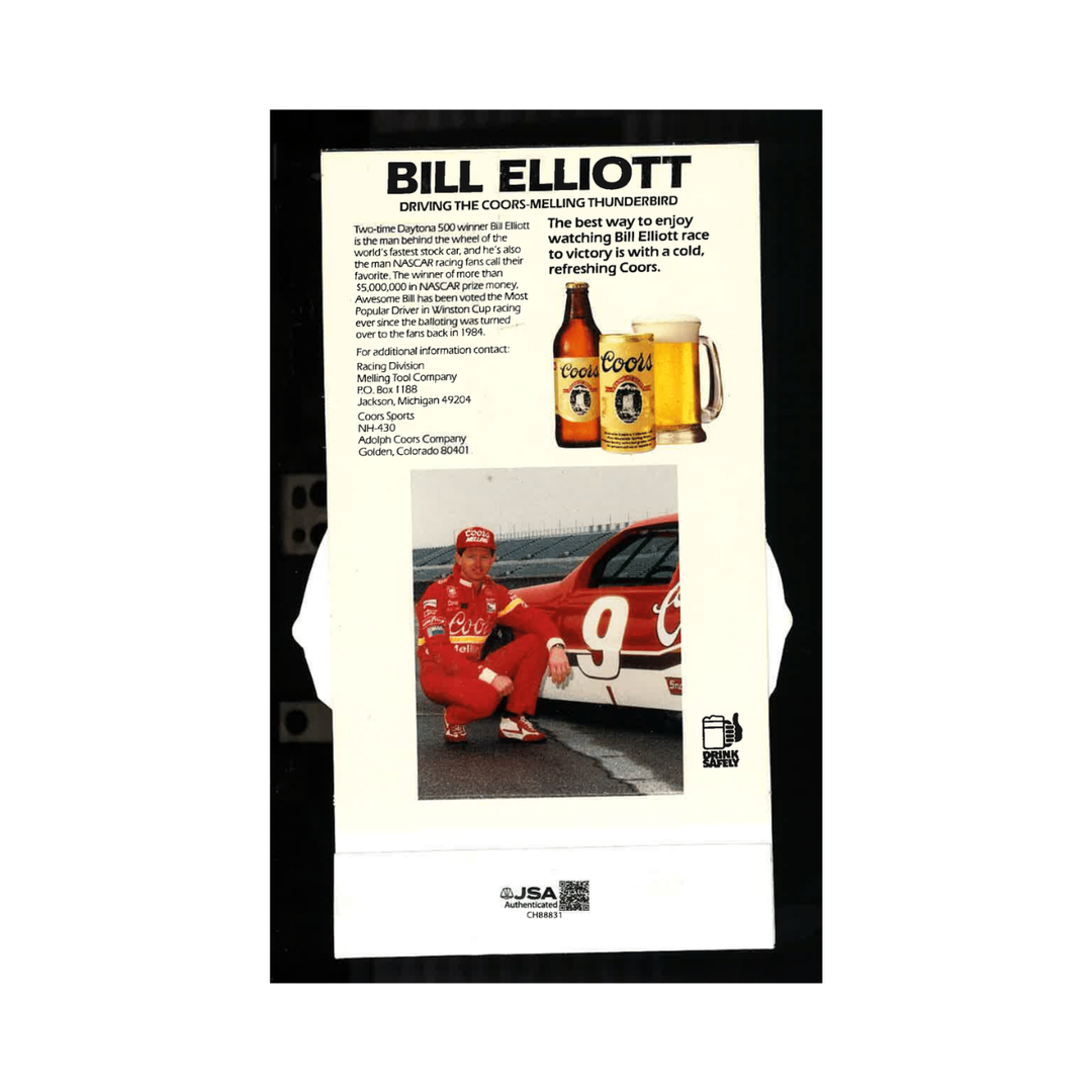 Bill Elliott Nascar Autographed Signed Coors Racing 1987 Car Cutout Photo