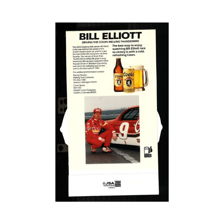 Bill Elliott Nascar Autographed Signed Coors Racing 1987 Car Cutout Photo