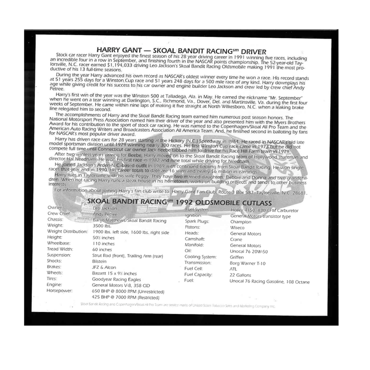 Harry Gant Nascar Autographed Signed Skoal Bandit 5X7 Postcard