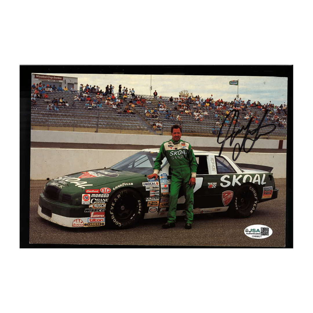 Harry Gant Nascar Autographed Signed Burt and Hal's SkoalLeaning on Car Postcard