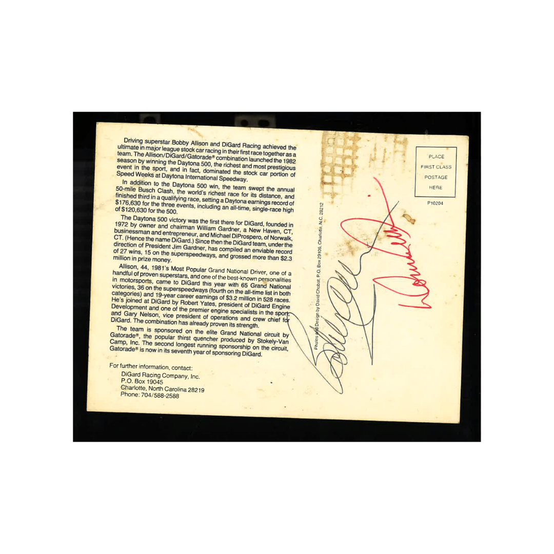 Donnie and Bobby Allison Nascar Autographed Signed 1982 Daytona 500 5x7 Postcard