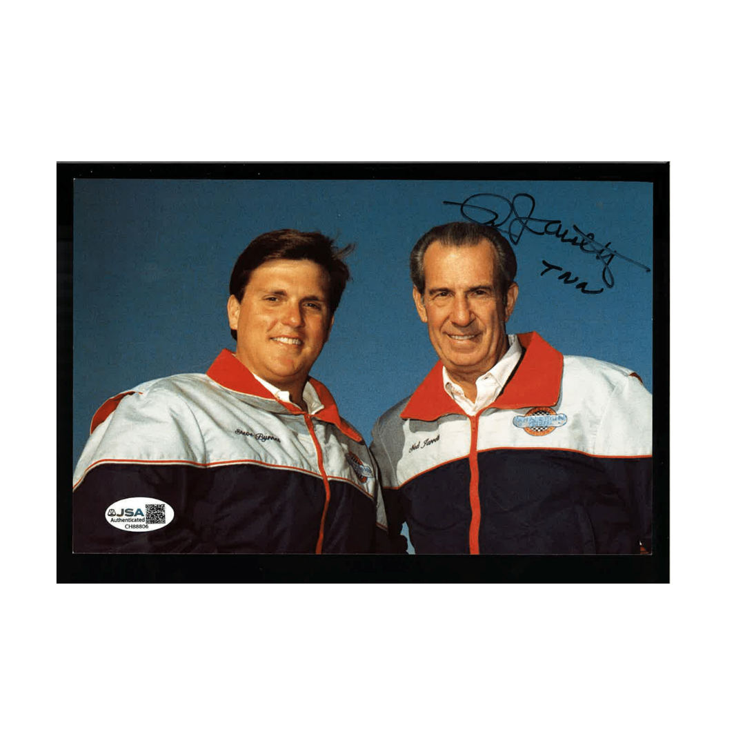 Ned Jarrett Nascar Autographed Signed White and Blue Jacket 5.5x8.5 Postcard