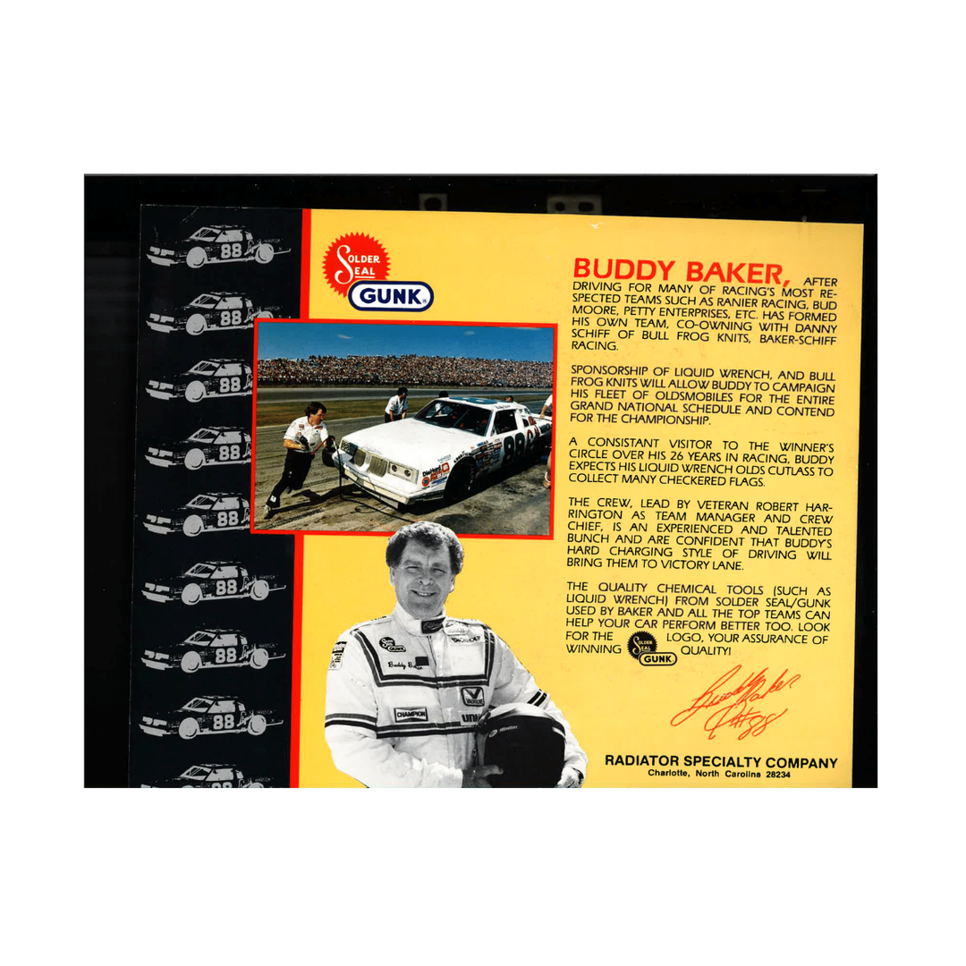 Buddy Baker Nascar Autographed Signed BullFrog 8x10