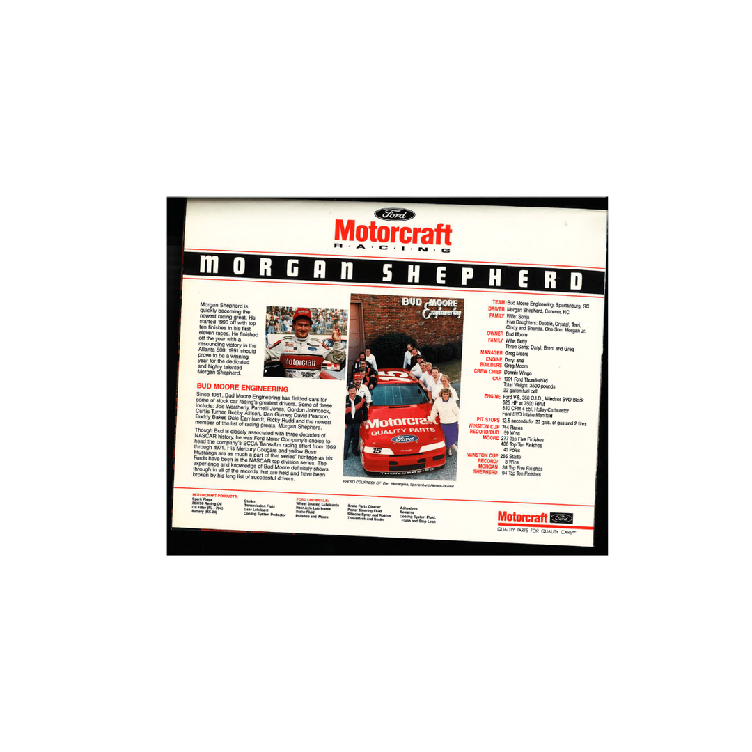 Morgan Shepherd Nascar Autographed Signed Bud Moore Engineering Poster