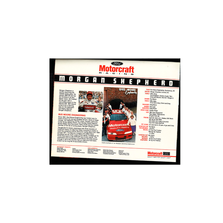 Morgan Shepherd Nascar Autographed Signed Bud Moore Engineering Poster