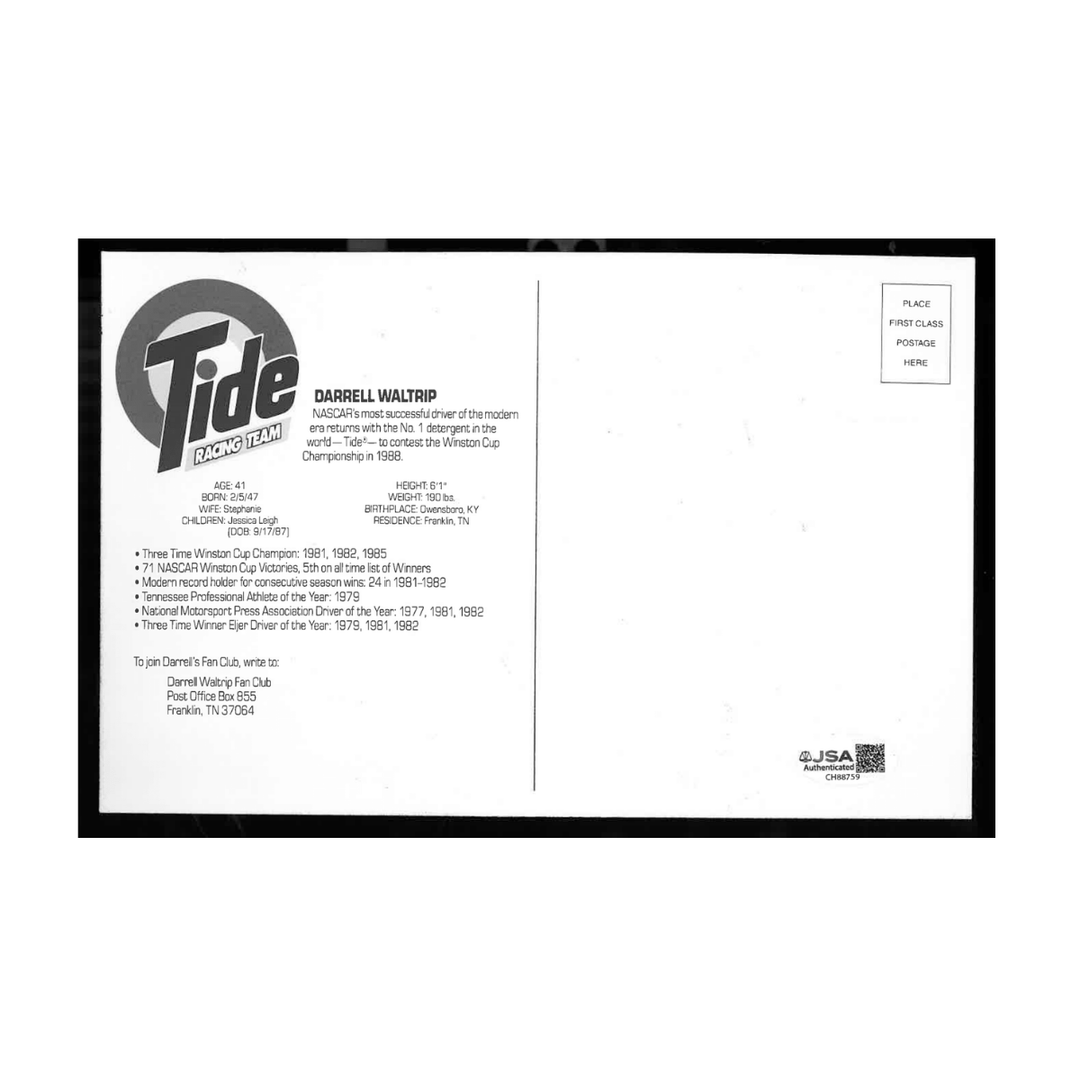 Darrell Waltrip Nascar Autographed Signed Tide Car Posing Behind Postcard