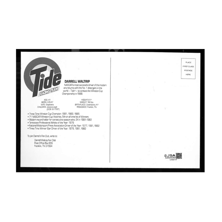 Darrell Waltrip Nascar Autographed Signed Tide Car Posing Behind Postcard