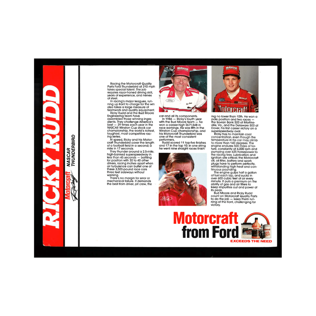 Ricky Rudd Nascar Autographed Signed Motorcraft Racing Full Red Car 8x10 Photo