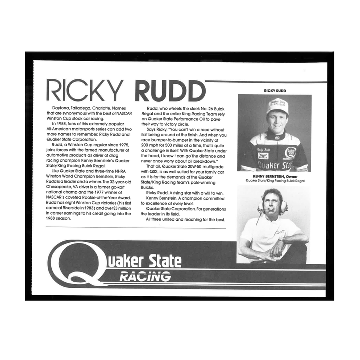 Ricky Rudd Nascar Autographed Signed Quaker State Racing 1988 8x10 Photo (1)