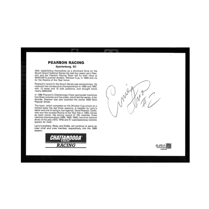 David Pearson Larry Pearson Nascar Autographed Signed Chattanooga Chew 6x9 Card