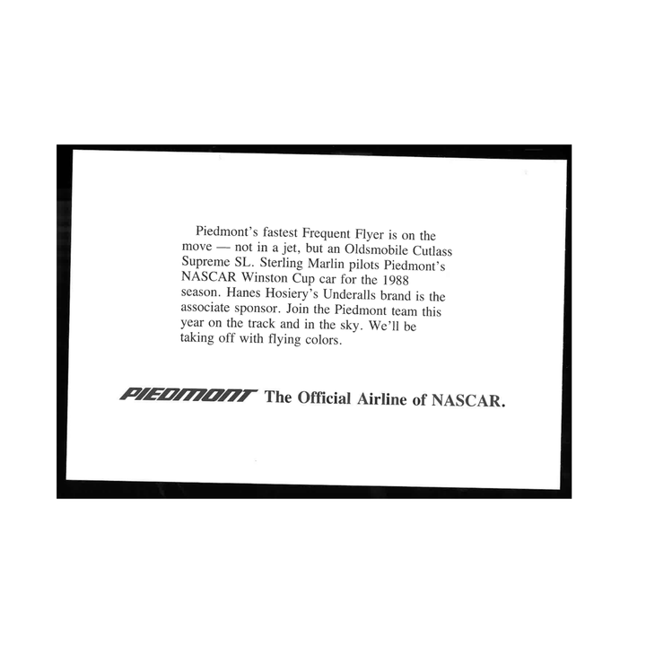 Sterling Marlin Nascar Autographed Signed Piedmont Airlines 1987 6x9 Postcard