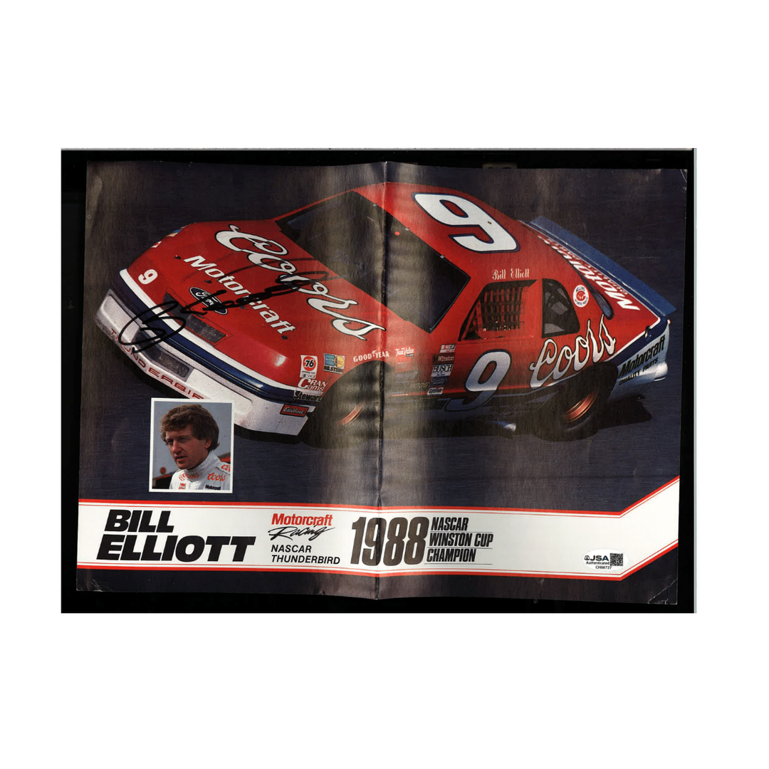 Bill Elliott Nascar Autographed Signed 1988 Winston Cup Champion Poster