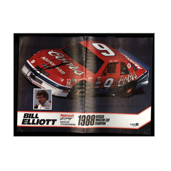 Bill Elliott Nascar Autographed Signed 1988 Winston Cup Champion Poster