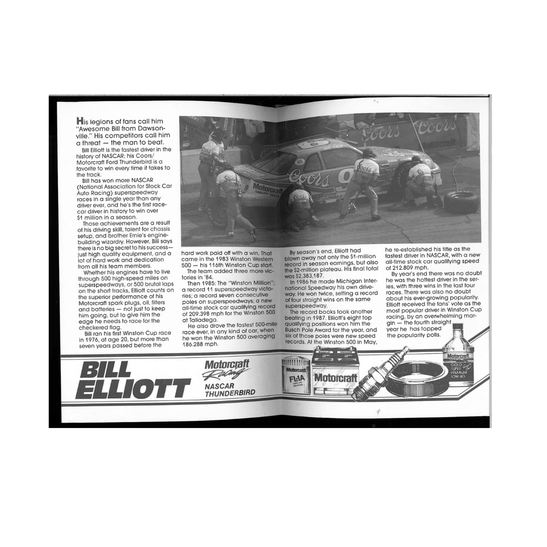Bill Elliott Nascar Autographed Signed 1988 Winston Cup Champion Poster