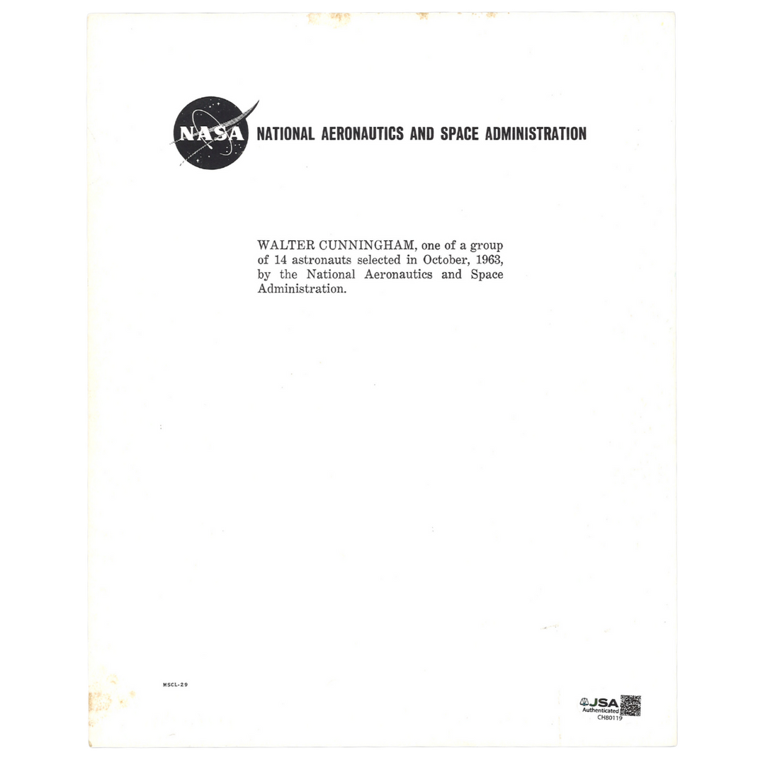 Walter Cunningham NASA Autographed Signed Inscribed 8x10 Photo JSA COA
