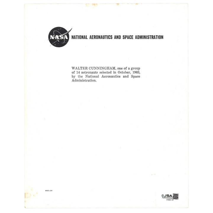 Walter Cunningham NASA Autographed Signed Inscribed 8x10 Photo JSA COA