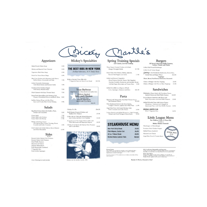 Mickey Mantle's Restaurant Original Menu (Green Back)