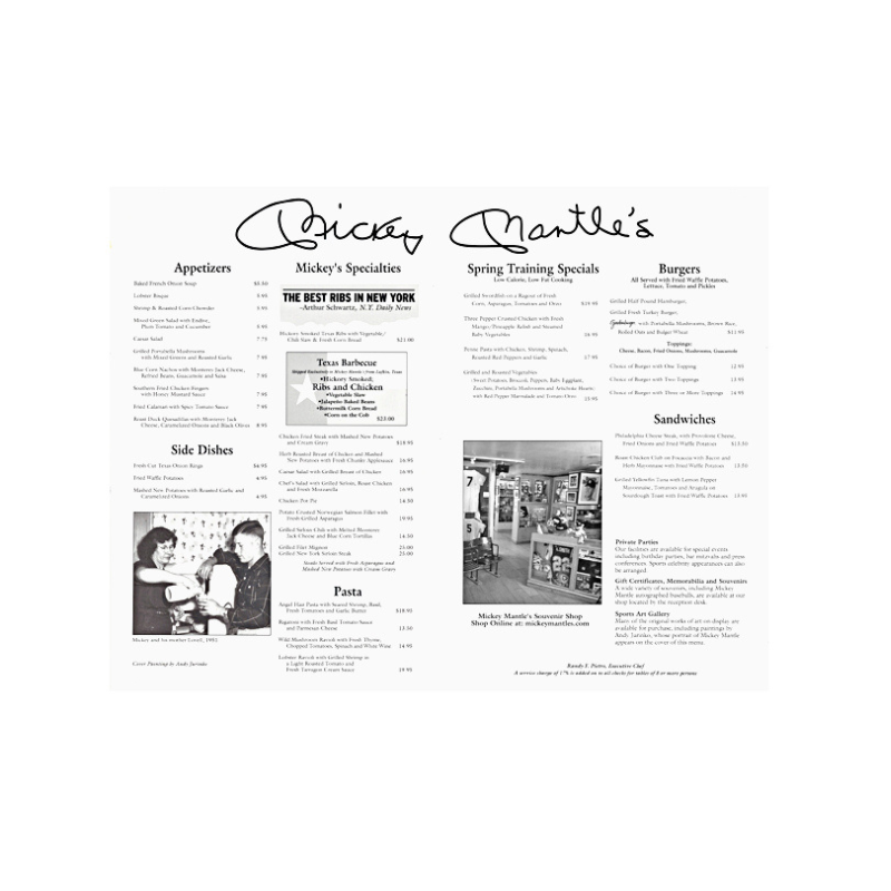 Mickey Mantle's Restaurant Original Menu (Red Back)